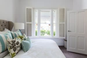 Bedroom with shutters on window, Shutters & Blinds of Arizona, Scottsdale AZ